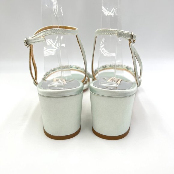 Badgley Mischka Size 8.5 Light Pastel Blue Green Satin Dress Sandals Heels Shoes - Picture 9 of 15